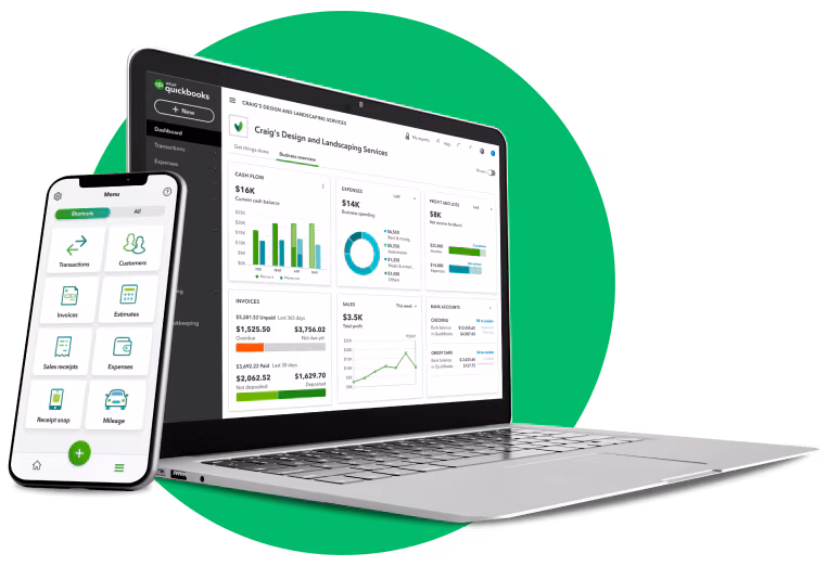 QuickBooks dashboard